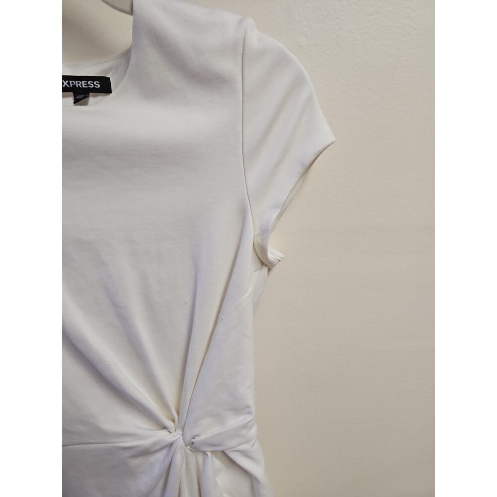 Express Women's Ivory Fitted Twisted Knot Dress Zip Up Back Knee Length Size PS - Picture 4 of 7